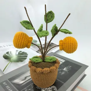 Handmade crochet potted citrus plant artificial knitted flower bonsai desktop decor