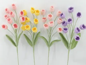 Handmade crochet flower stems multi-color knitted tulip bouquet eternal home decor gift