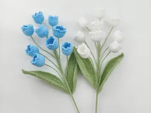 Handmade crochet lily of the valley flowers bouquet, cute multi-color yarn floral decor for gift.