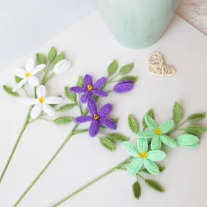 Handmade crochet jasmine flower bouquet artificial knitted floral home decor gift new