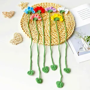Handmade Knitted Flower Bookmark Cute Crochet Yarn Plant Page Marker For Reading Office School Book Lovers Gift