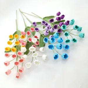 Handmade Crochet Wool Yarn Lily Of The Valley Artificial Flower Branch Pastoral Style Home Decor Fake Flower Bouquet