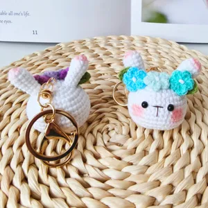 Handmade crochet rabbit keychain cute flower doll pendant for backpack daily accessories