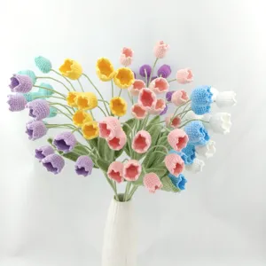 Handmade crochet flower bouquet multi-color knitted flowers home decor gift vase included