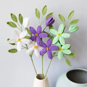 Handmade crochet star jasmine flower bouquet finished knit floral arrangement home decor gift