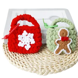 Christmas handmade crochet mini pouch coin purse cute snowflake gingerbread bag gift main view