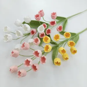 Handmade crochet lily of the valley yarn flowers multi-color everlasting bouquet decor