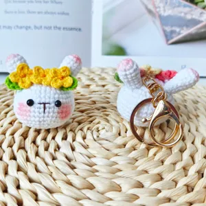 Handmade crochet bunny flower keychain cute rabbit plush bag pendant lovely gift for girls