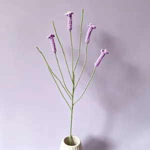 Handmade crochet purple flower branch with a ceramic vase for home decoration details