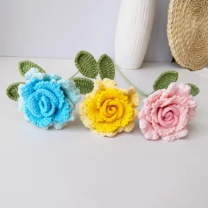 Handcrafted crochet rose flower bouquet DIY knitted wool flower home decor girlfriend gift