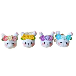 Handmade crochet rabbit keychain cute floral plush bag charm kawaii animal pendant set
