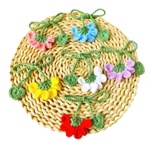 Handmade crochet flower bookmarks set, colorful knitted floral page markers for reading.
