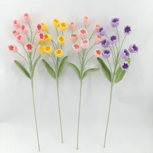 Handmade crochet flower bouquet 4pcs colorful knitted floral stems for home decor gift