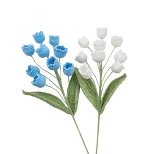 Handmade crochet lily of the valley flower bouquet, 9-head cute knitted everlasting floral decor.
