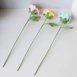 Handmade crochet rose flowers yarn knitted bouquet long stem home decor gift for girlfriend