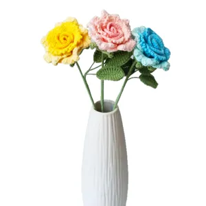 Handmade crochet rose bouquet yarn flowers cute gift for girlfriend home decoration