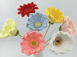 Handcrafted crochet Gerbera daisy bouquet, finished woolen flower arrangement for home decor gifts.