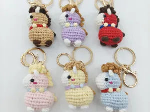 Handmade Crochet Horse Keychain Cute Knitted Pony Bag Charm Multi-Color Gift Set.