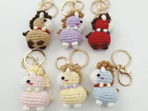 Handmade crochet horse keychain plush doll cute knit animal bag charm detail view set