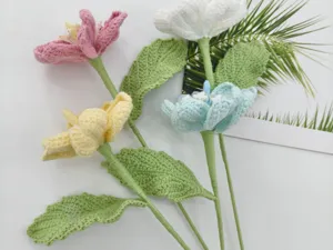 Handmade crochet flower finished product, multi-color yarn knit bouquet gift for valentine day.