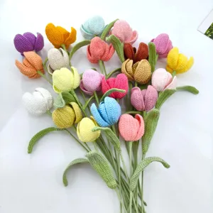 Handgefertigt Garn Häkeln Tulpe Künstliche Blume Strauß Geknüpft Ewige Blume Für Heimdekoration Hochzeit Party Geschenk