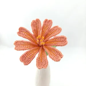 Handmade crochet flower detail, exquisite wool knitted floral craft for home decor and gifts.