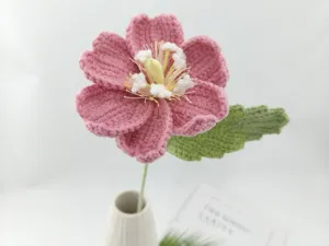Handmade crochet pink flower knitted botanical gift for valentines day home decor desktop ornament