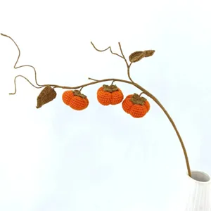 Handmade crochet persimmon branch artificial flower bouquet home ornament gift decor