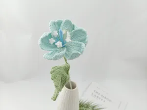Handmade crochet light blue flower knit yarn floral home decor wedding gift arrangement