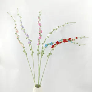 Handmade crochet yarn flower branches, artificial spiraea floral bouquet for home decor.