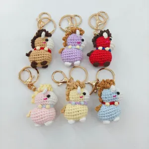 Handmade Crochet Horse Keychain Cute Knitted Animal Bag Pendant Multi-color Set of 6