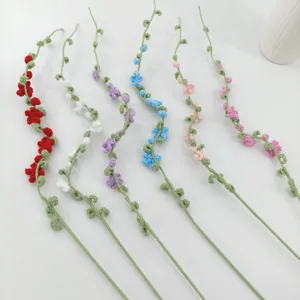 Handmade crochet yarn flower bouquet branches simulated snow willow branch home decor.