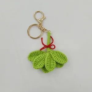 Handmade crochet pomelo leaf keychain, cute green woven bag charm and gift pendant