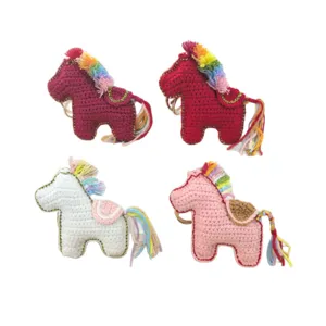 Handmade crochet horse keychain bag charm cute knitted pony pendant accessories 4pcs