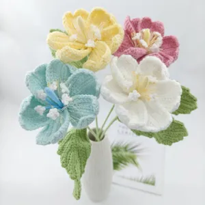 Handmade Crochet Knitted Yarn Lily Flower Bouquet Artificial Flowers Home Decor Valentine Day Gift Ornament
