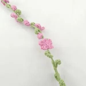 Handmade crochet flower vine knitted pink flowers green leaves artificial botanical decor main