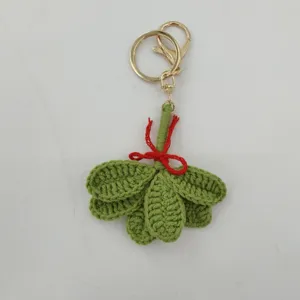 Handmade crochet pomelo leaf keychain green lucky leaf knitted accessory bag charm gift