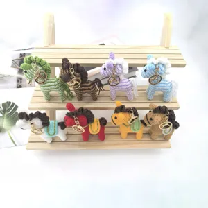 Handmade crochet horse keychain cute knitted animal doll bag pendant car decoration
