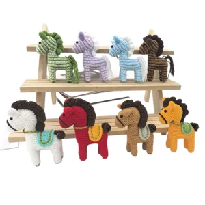 Handmade crochet horse plush keychain car hanging pendant cute animal doll toy assorted colors