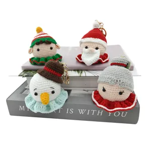 Handmade crochet Christmas character keychains set, cute plush wool bag charms and pendants.