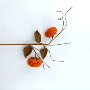 Handmade crochet persimmon branch artificial flower home decor gift desktop ornament