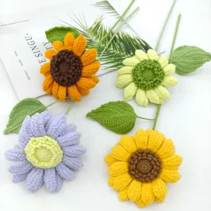 Bouquet de Fleurs Artificielles Tournesol Au Crochet Tricoté Fait Main Fil de Laine Décoration