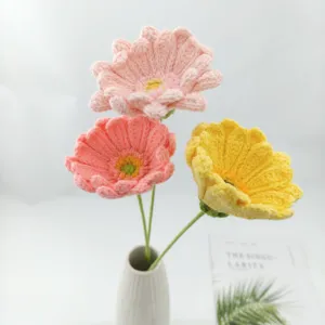 Handmade crochet gerbera daisy flowers bouquet, finished knitted wool floral home decor.