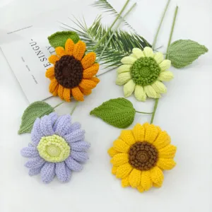 Beau tournesol au crochet fait main fleurs artificielles bouquet tricoté pour décoration