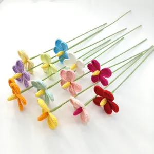 Handmade crochet flower bouquet long stem colorful yarn floral gift home decoration