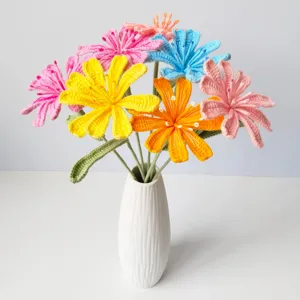 Fiore Finto in Filato di Lana Lavorato a Mano Ramo Singolo Simulazione Floreale Decorazioni per la Casa Ornamento di Fiori all Uncinetto