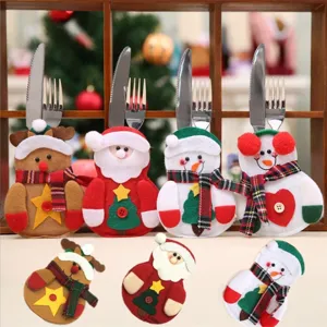 Set porta posate natalizio feltro Babbo Natale pupazzo di neve renna decorazione tavola