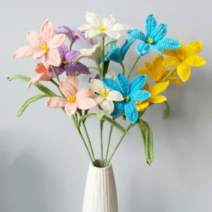 Fiore di Orchidea Artificiale in Filato di Lana Uncinetto a Mano Pianta Lavorata a Maglia Stelo Singolo Decorazione Casa Ufficio Regalo