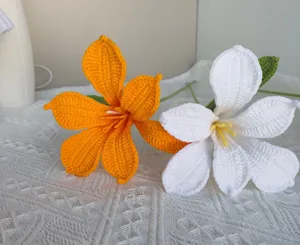 Handmade crochet flower detail, knitted artificial floral decor for home and photography props.