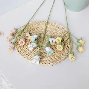 Handmade crochet bellflower bouquet five head artificial yarn flower home restaurant decor